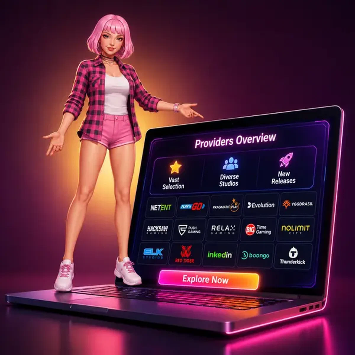 Scout die BroWinner Casino gratis gokkasten-collectie presenteert op gloeiend laptopscherm