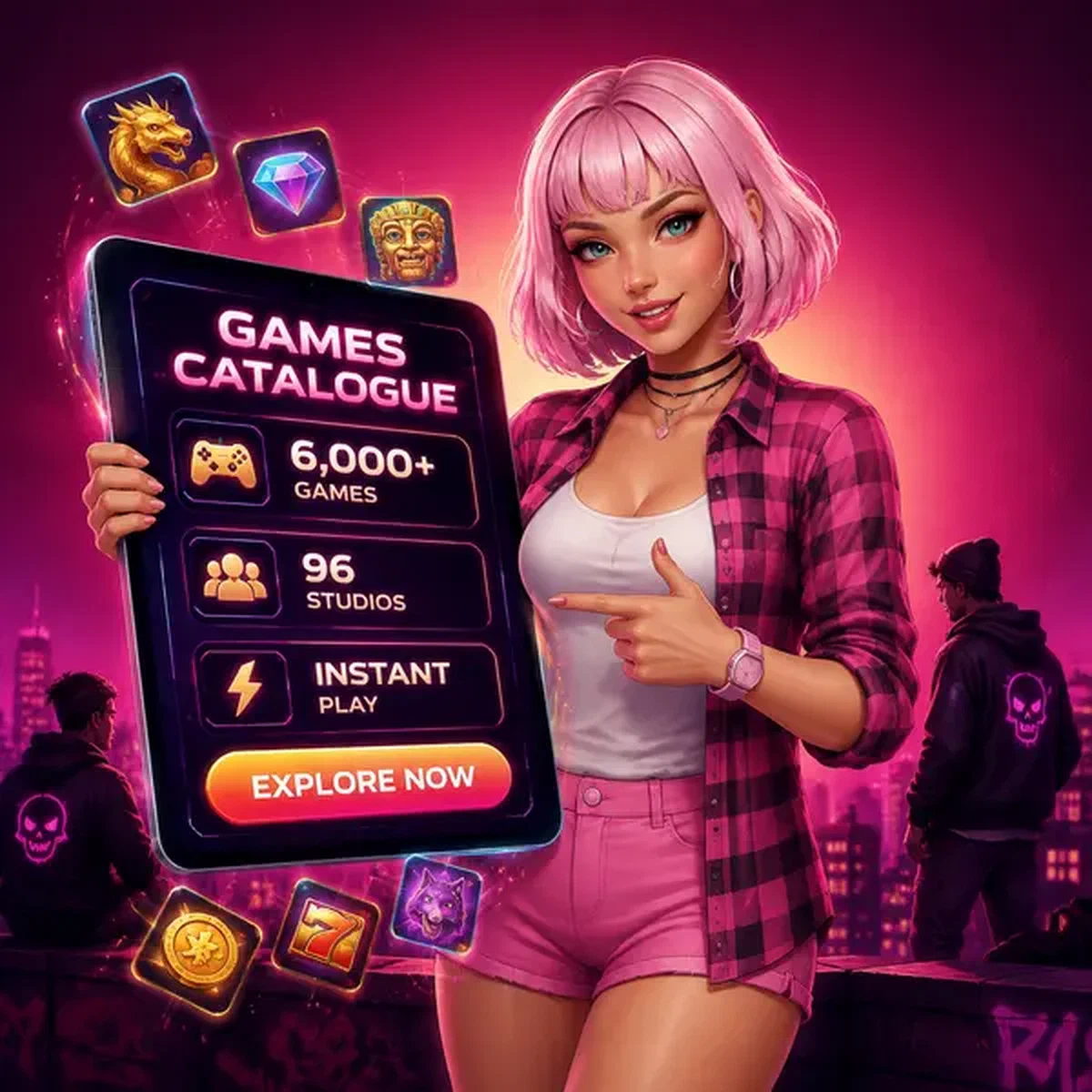Night Rider toont BroWinner-gamescatalogus op gloeiende digitale tablet met 6.000+ opties